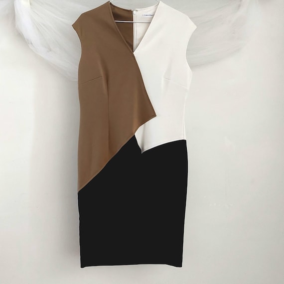 Calvin Klein Asymmetrical Color-block Sleeveless Sheath Dress Size 12