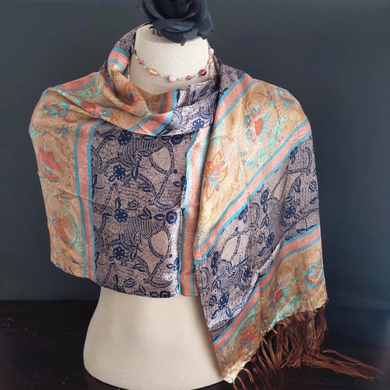 Vintage Silk Scarf Luxurious Shoulder Wrap Festival Shawl Boho Pashmina Gift for Women