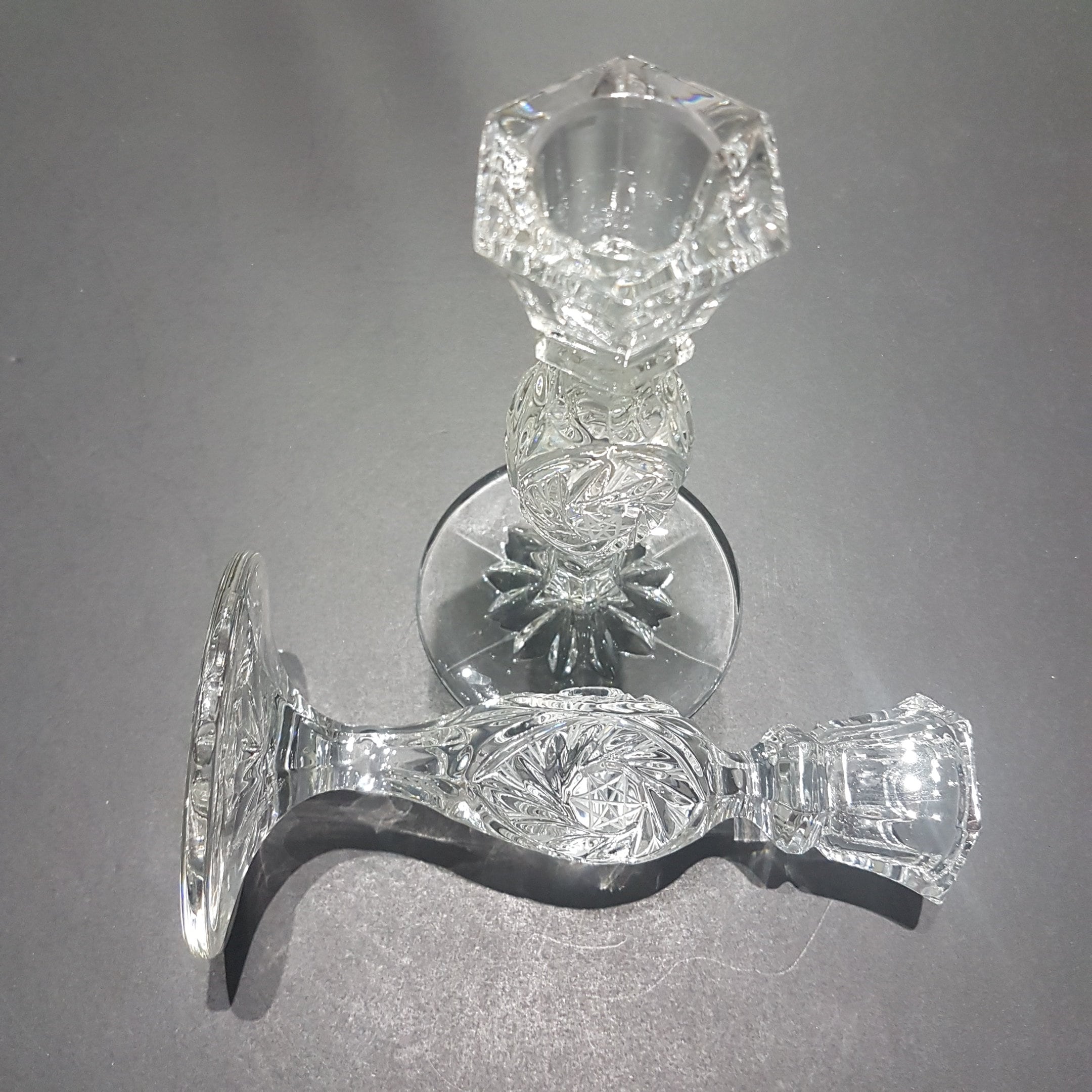 Pair of Lead Crystal Single Candle Holder by American Brilliant Cut