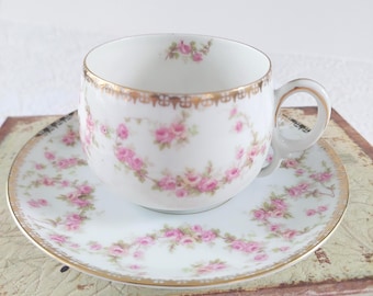 MZ Austria Bridal Rose Tea Cup and Saucer | Porcelain Pink Rose