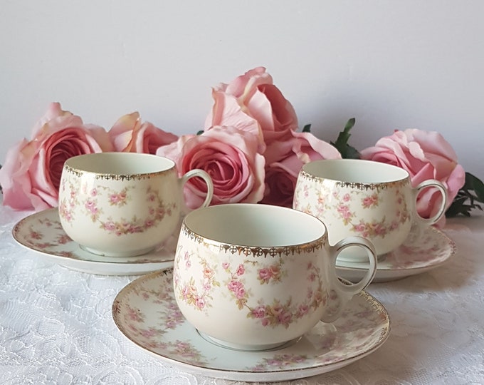 Antique Tea Cup & Saucer, MZ Altrohlau CMR Czechoslovakia Bridal Rose Pattern, Czech Porcelain Tea Cups