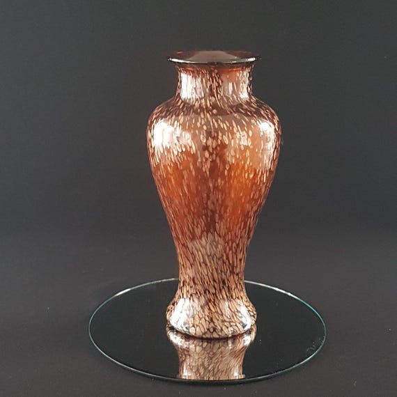 Vintage Brown Blown Glass Vase: Art Deco Pink Sparkle Bouquet Holder
