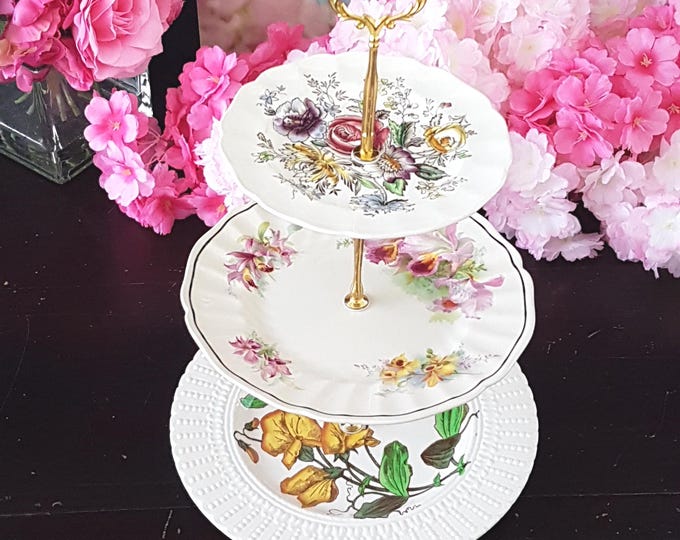 Handmade 3-Tier Cake Stand: Floral Dessert Tray