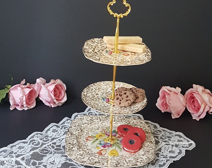 3 Tier Cake Stand, H K Tunstall OLD ENGLISH SAMPLER, Afternoon Tea Party, Cupcake Dessert Stand