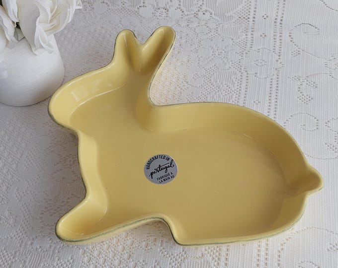 Handcrafted Portuguese Ceramic Bunny Dish - Yellow Easter Trinket Tray & Candy Bowl