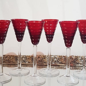 Vasos de chupito vintage color rojo arándano - Diseño acanalado de colmena, juego de 6