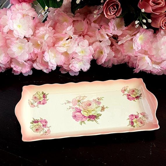 Vintage James Kent Old Foley Victoria Rose Pink Roses Antique Ceramic Trinket Tray England