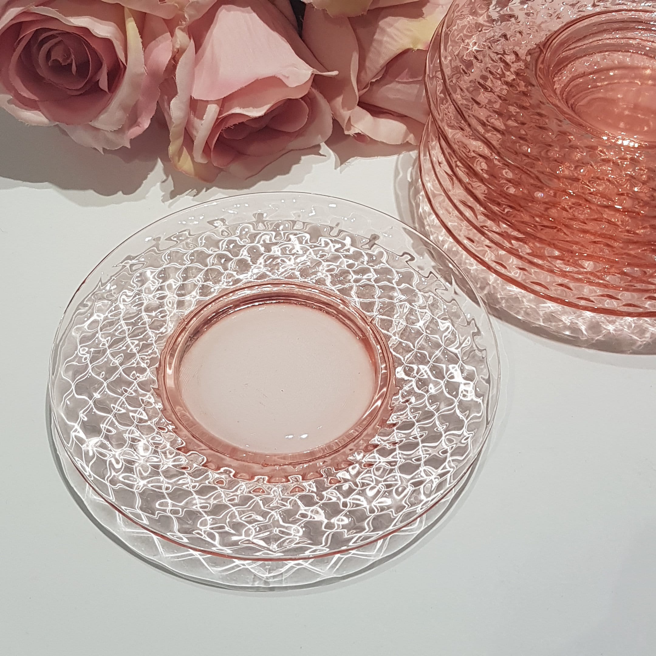 Set of 6 Imperial Glass QUILTED DIAMOND Pink Depression Glass Side