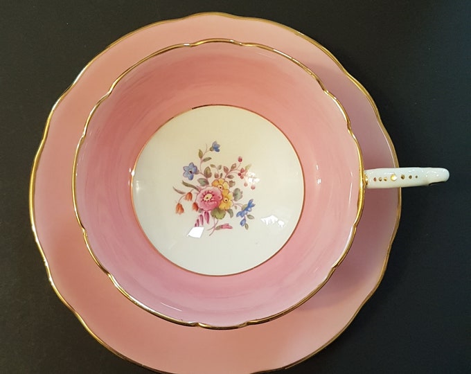 Vintage Pink Coalport Tea Cup and Saucer, Floral Bouquet In Tea Cup, Fine Bone China, Made in England