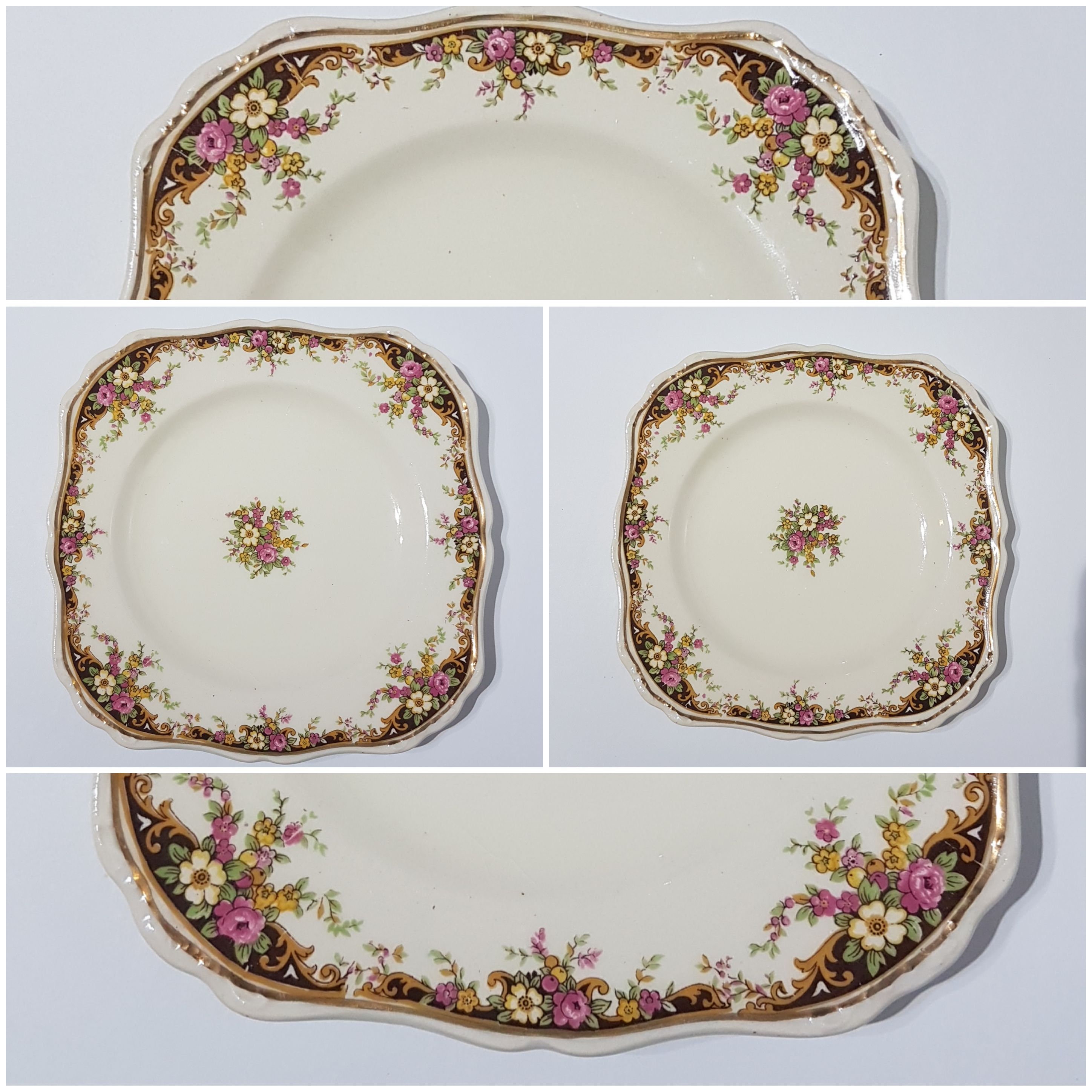 ANTIQUE Floral Plates, Set of 6 Meakin Plates, Floral Side Plates