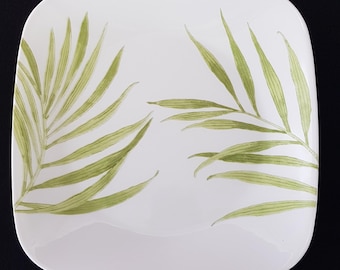 4pc Corelle Vitrelle Bamboo Leaf Square Dinner Plate Set, Made in USA
