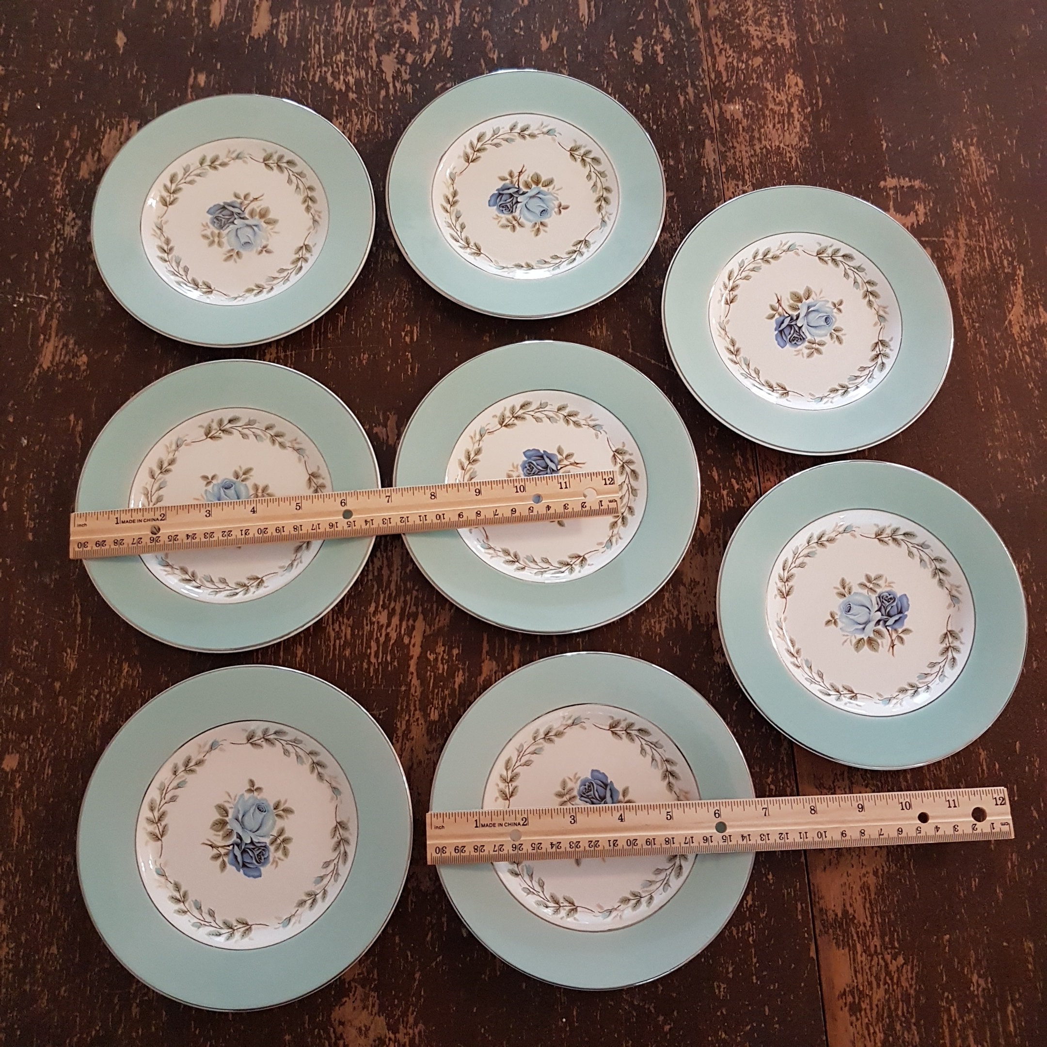 Barratt s Delphatic White Tableware Regd No 8755897 Blue Rose Side Plate Set of 4 BTT3 Staffordshire England Ironstone Platinum Edge