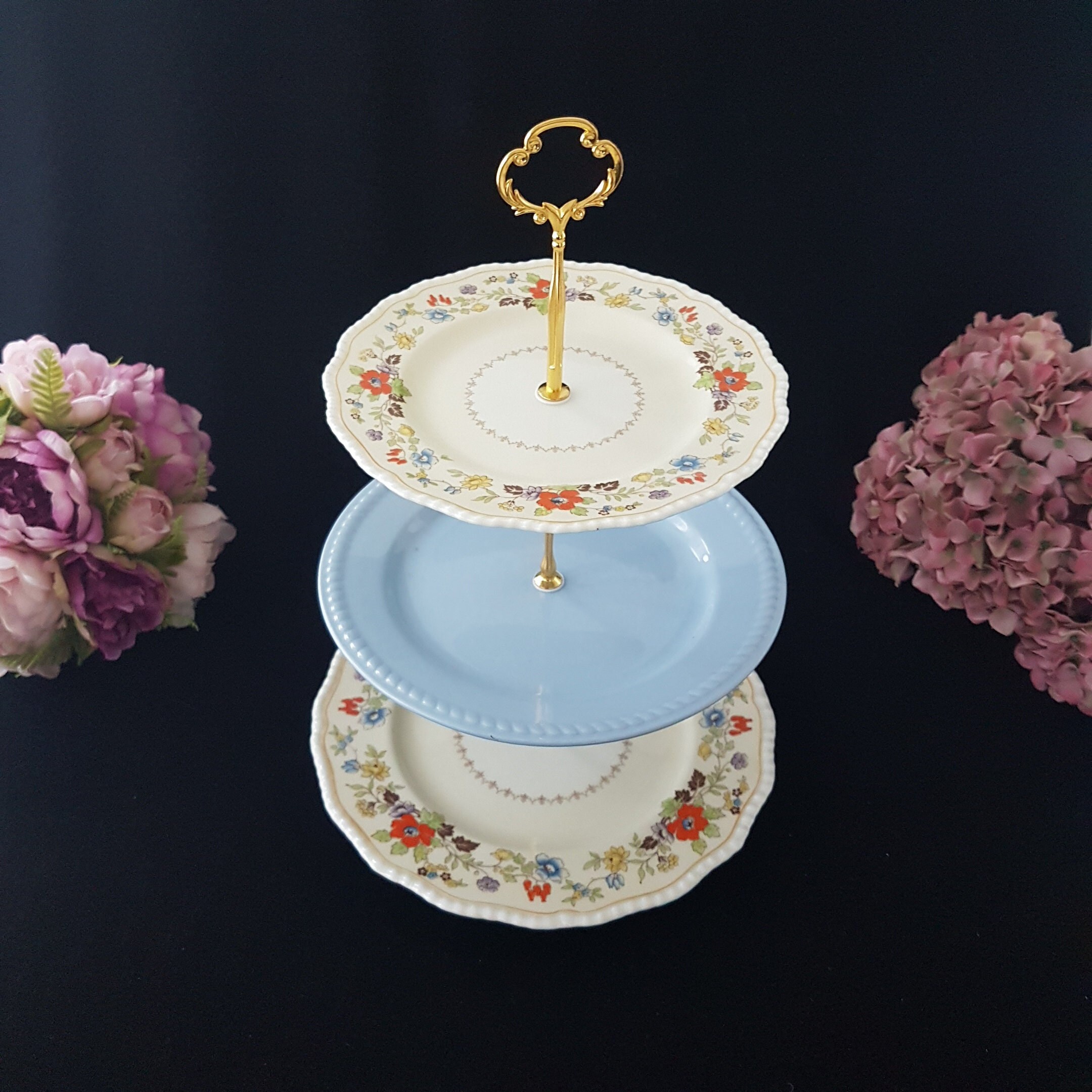 3 Tier Cake Stand, Mismatched China Royal Doulton The CAMERON, Homer