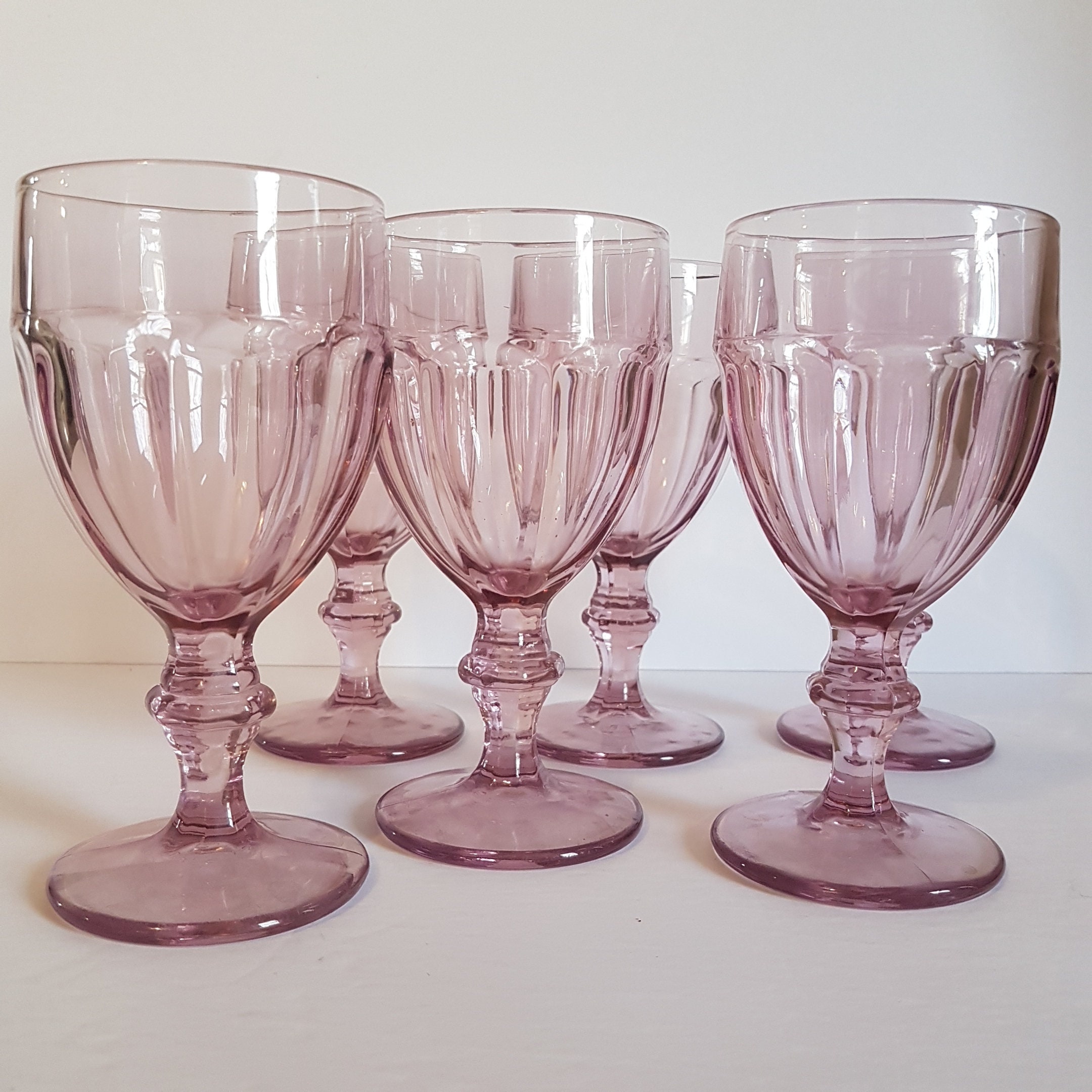 8oz or 10oz Vintage Libbey Gibraltar Duratuff, Pink Plum, Set of 6 Iced