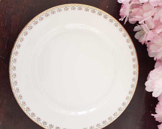 Haviland Limoges Salad Plates with Pink Flower Garland, Schleiger 102000, Made in France, Exported to Eatons Canada, 1940s