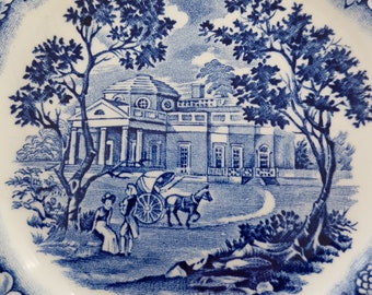 Liberty Blue Historic Colonial Scenes MONTICELLO Side Plates, Set of 4, Blue Transferware on Ironstone, 1970s