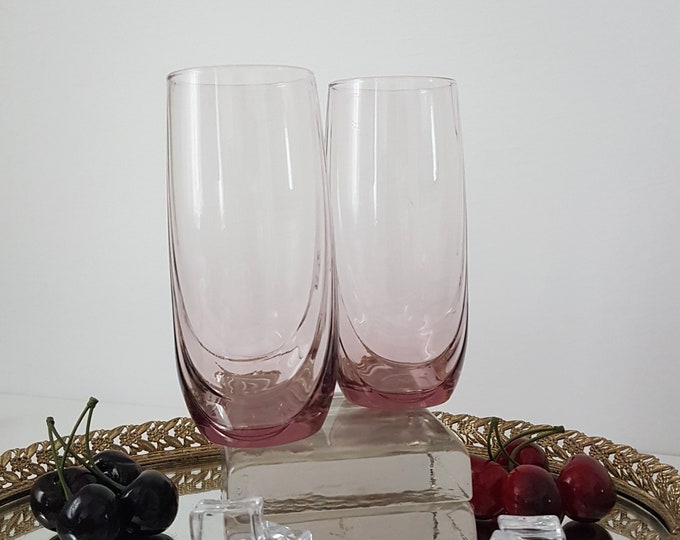 Lenox SWAG Pink Drinking Glasses, Set of 2 Tall Drinking Glasses with Drape Effect