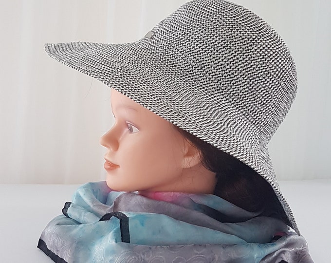 Vintage Betmar New York Black White Wide Brim Summer Hat, One Size, 21.5inch or 54cm