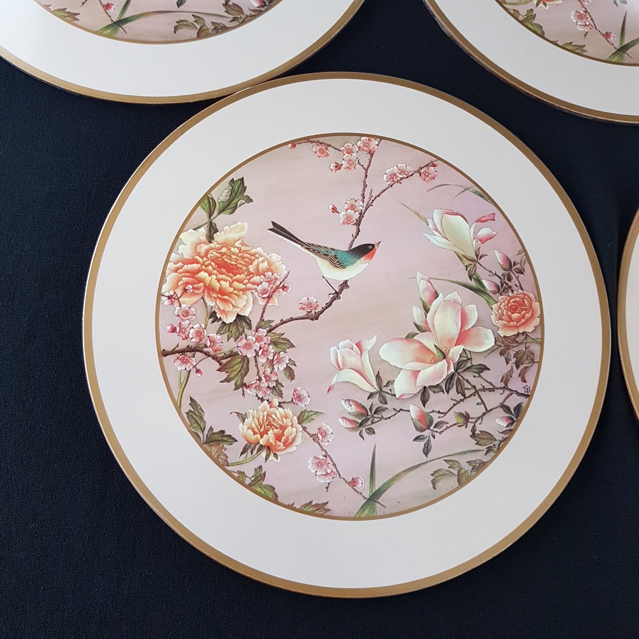 Pimpernel ORIENTAL BIRDS & FLOWERS Round Cork Back Placemats, Set of 5