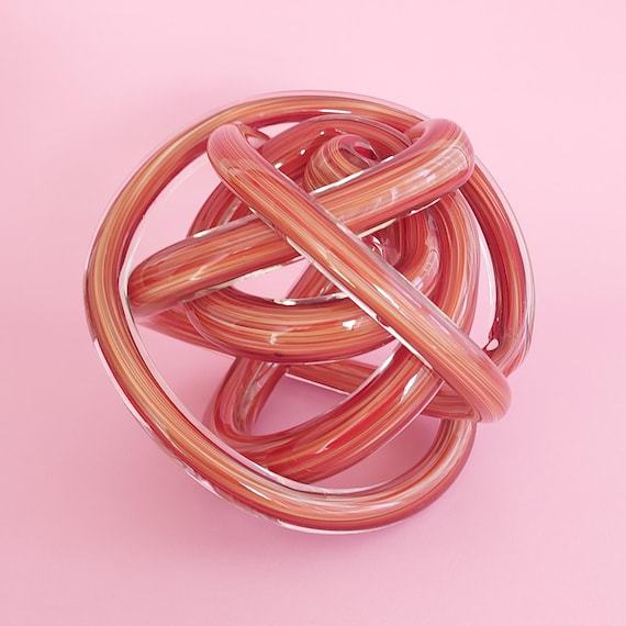 Vintage Salmon Pink Hand-Blown Glass Knot Sculpture - 10cm Abstract Ribbon Accent