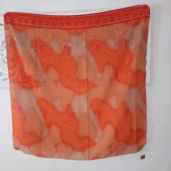 Orange Floral Square Shoulder Scarf With Tag