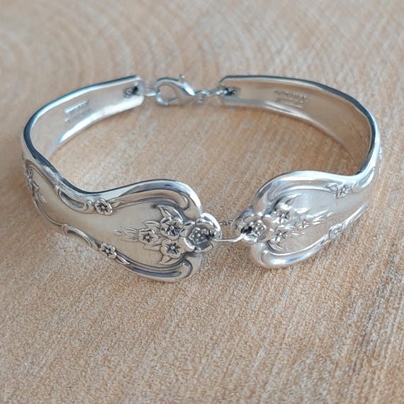 Vintage Silverware Bracelet 1951 Magnolia Spoon Jewelry Upcycled Silverplated Handcrafted Flatware Gift