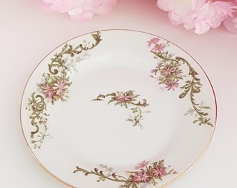 Vintage 1920s Limoges Porcelain Side Plates: Pink Daisy Floral 6-inch Set, Made in France