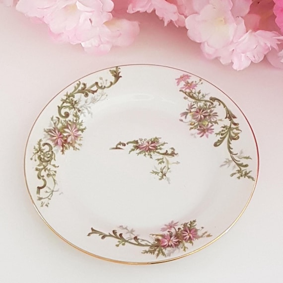 Vintage 1920s Limoges Porcelain Side Plates: Pink Daisy Floral 6-inch Set, Made in France