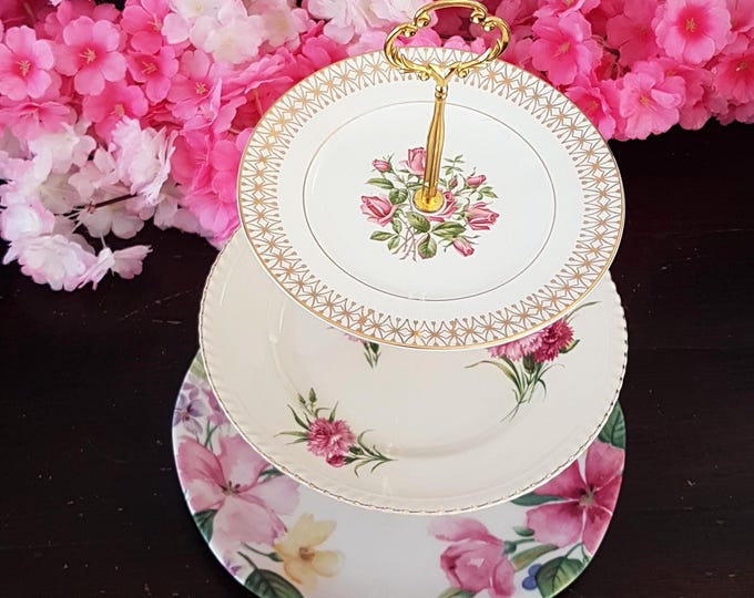 Handmade 3 Tier Cake Stand: Floral Dessert Tray