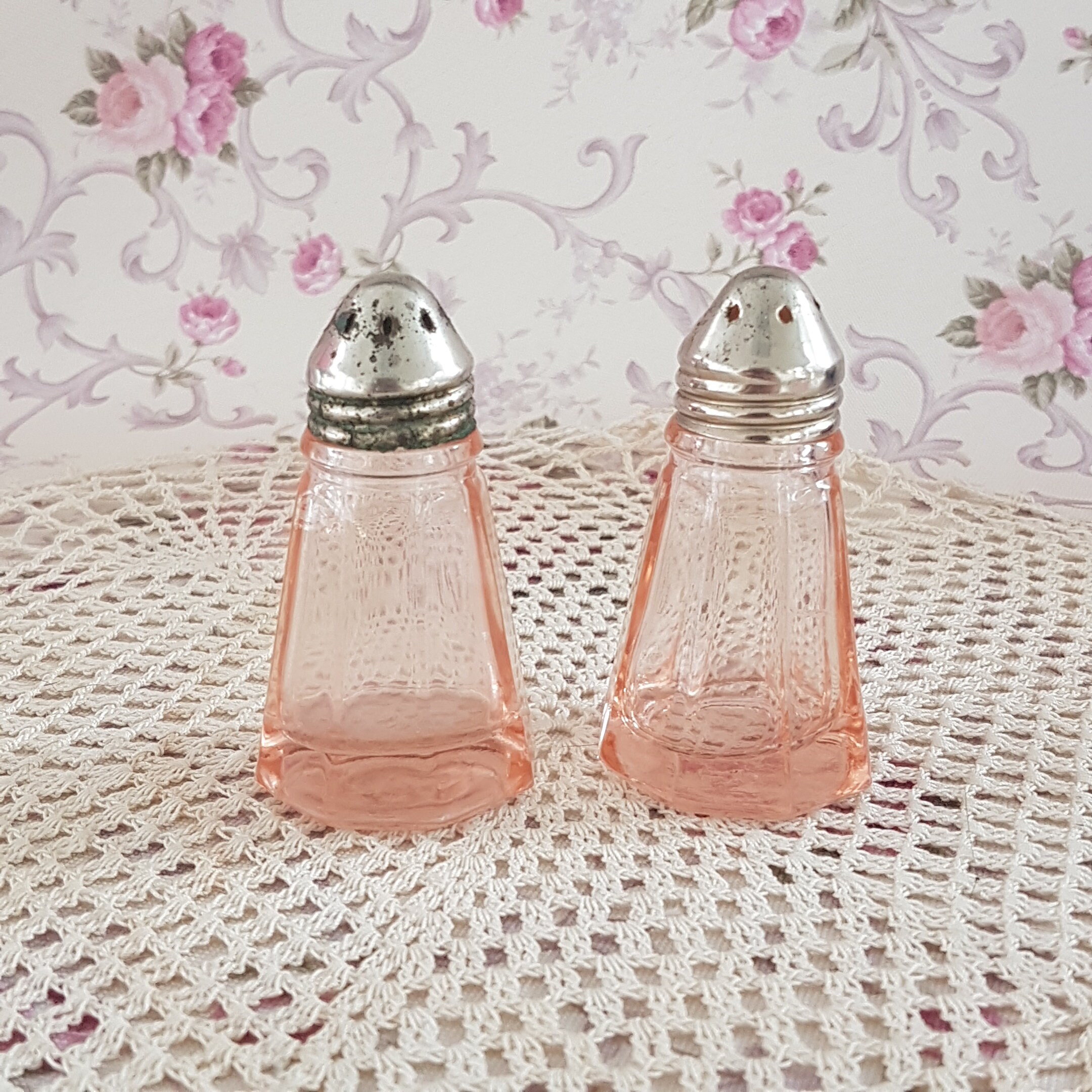 Pink Milk Glass Salt and Pepper Set