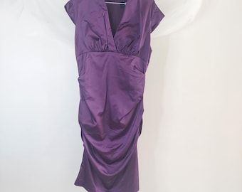 BA Nites Purple Satin Cocktail Dress Size 16, Ruched Formal Guest Wedding Dress