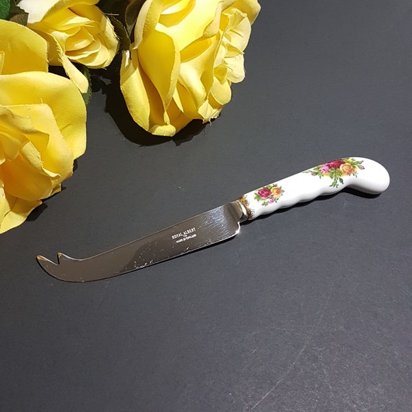 Vintage Royal Albert OLD COUNTRY ROSES Cheese Knife, English Bone China Handle, Stainless Steel Blade, Serving Utensil, Replacement China