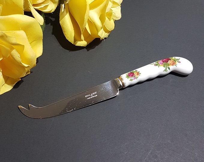 Vintage Royal Albert OLD COUNTRY ROSES Cheese Knife, English Bone China Handle, Stainless Steel Blade, Serving Utensil, Replacement China