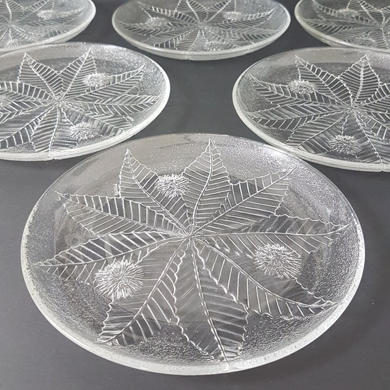 Vintage Luminarc Chataignier Clear Glass Dessert Salad Plates Set of 6 Arcorpal Chestnut Pattern