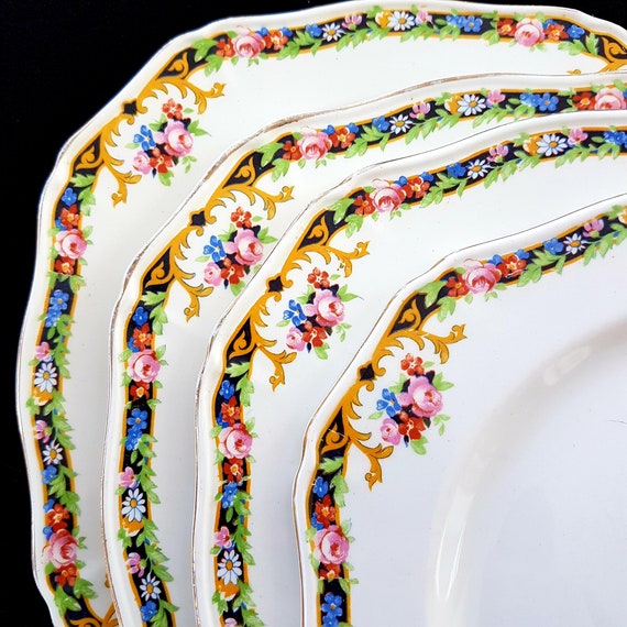 Set of 4 Alfred Meakin STELLA Square Plates, 8 inch, Pattern MEA312,Made in England
