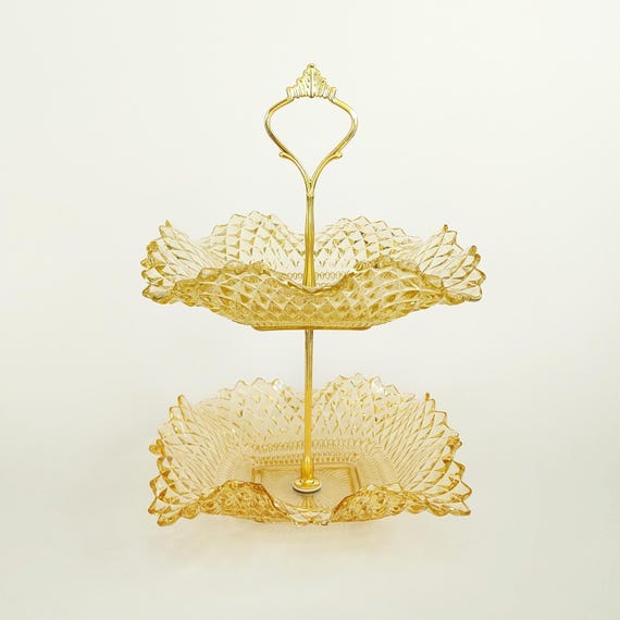 Vintage Amber Glass 2-Tier Serving Stand by Federal Glass | Curated Canadian Vintage Shop