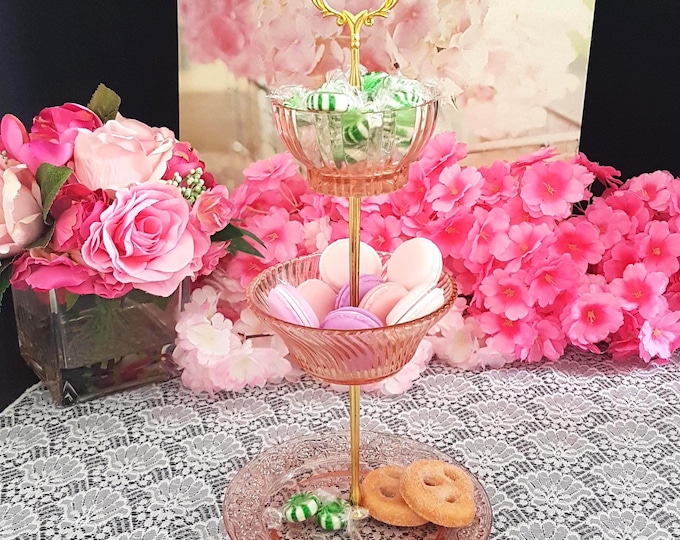 Elegant 3-Tier Pink Glass Candy Dish: Decorative Storage for Parties, Tea Time, and Weddings