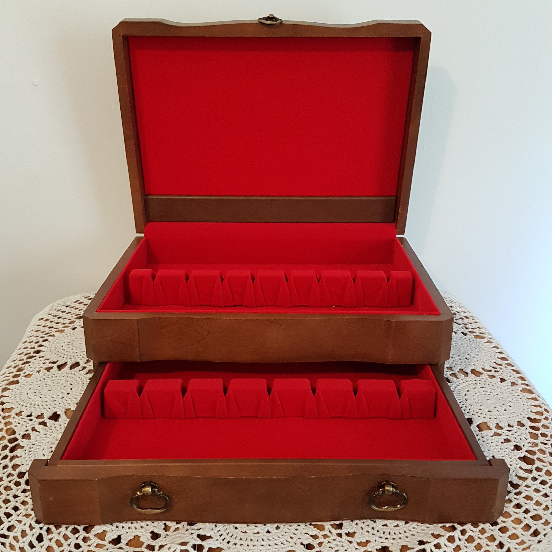 Empty Wood Silverware Chest With Drawer