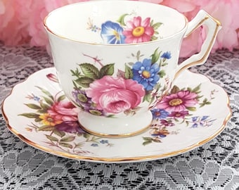 Aynsley Floral Bone China Tea Cup & Saucer