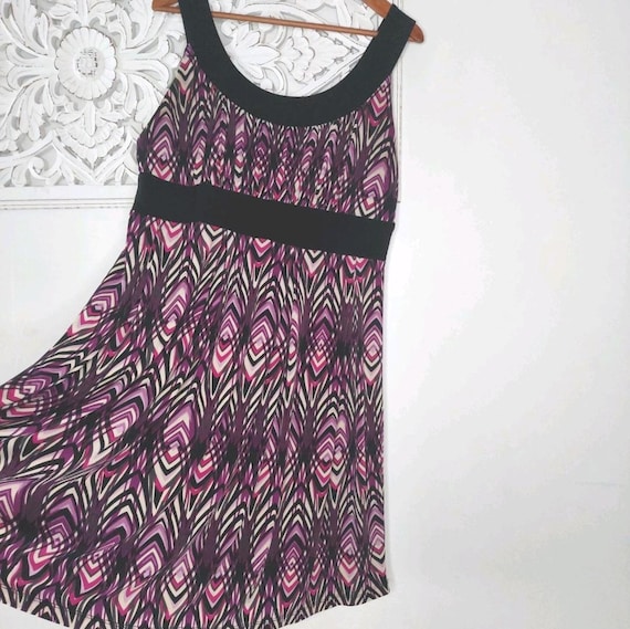 Vintage Chevron A-Line Dress, Petite Size 14, Purple Pink Black