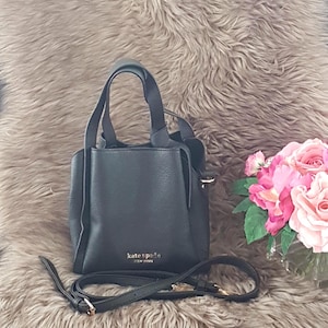 Kate Spade Black Pebbled Leather Mini Tote Bag Top Handle Crossbody Shoulder Strap