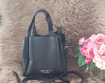 Kate Spade Black Pebbled Leather Mini Tote Bag Top Handle Crossbody Shoulder Strap