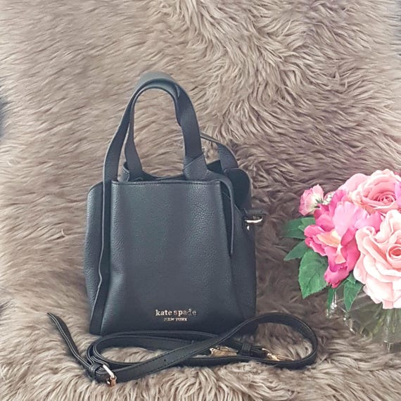 Vintage Kate Spade Black Pebbled Leather Mini Tote Bag, Top Handle Crossbody Strap