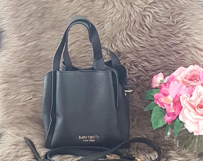 Kate Spade Black Pebbled Leather Mini Tote Bag Top Handle Crossbody Shoulder Strap