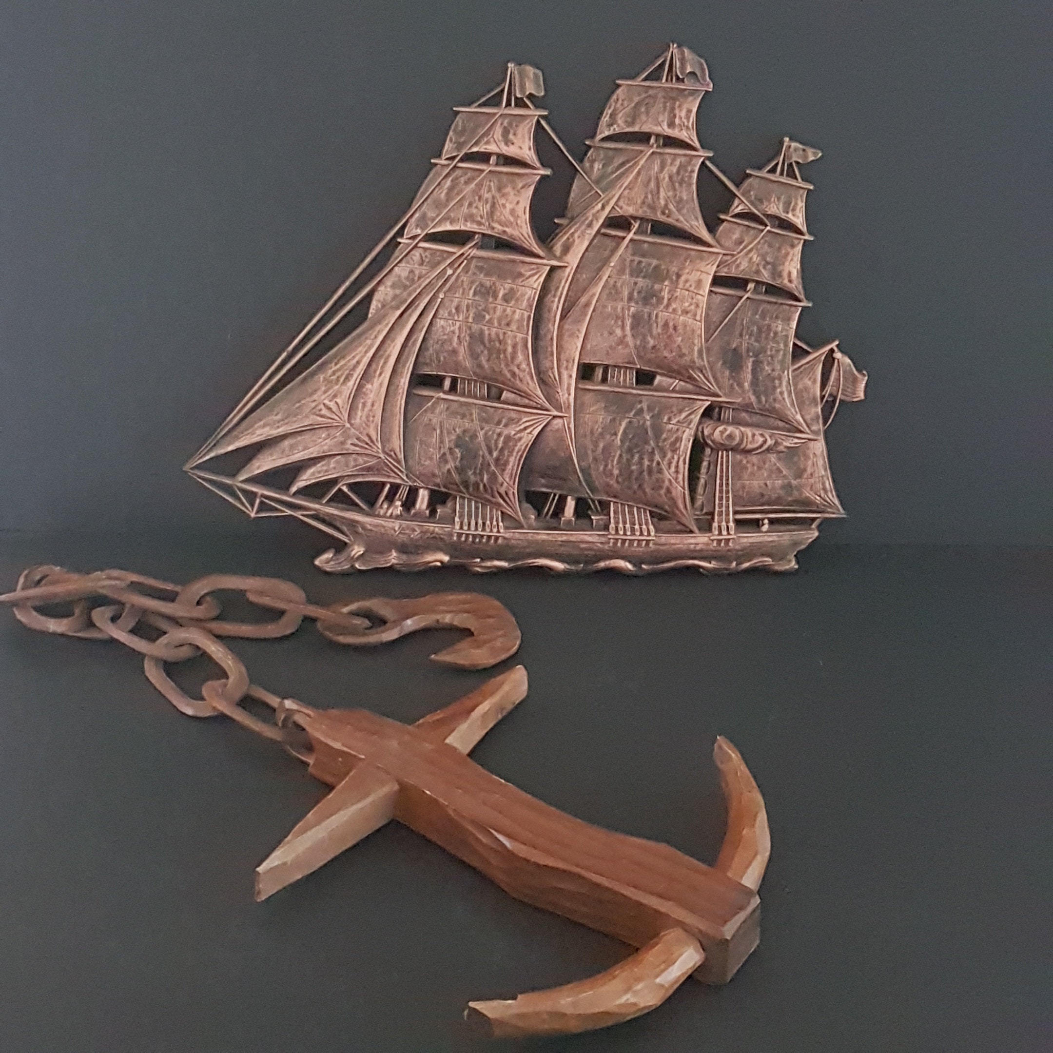 Retro Sailing Ship Wall Decor, Faux Copper, Coppercraft Syroco, Resin