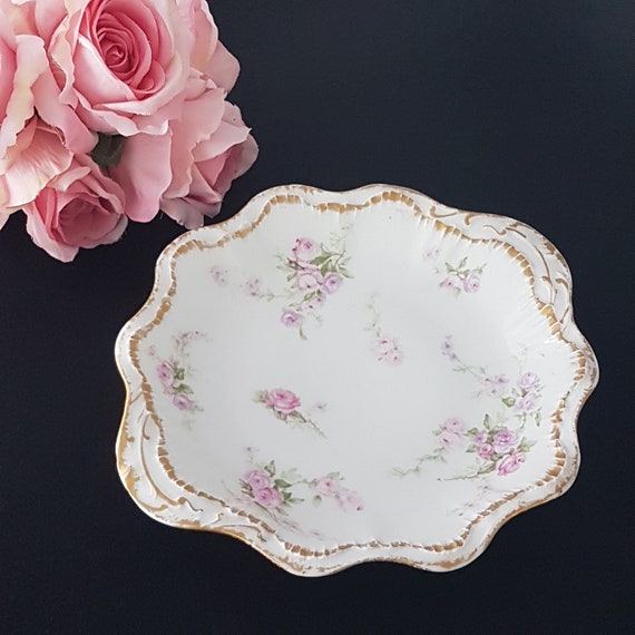 Theodore Haviland Limoges Porcelain Serving Dish for WJ Alexander - Pink Rose & Gold