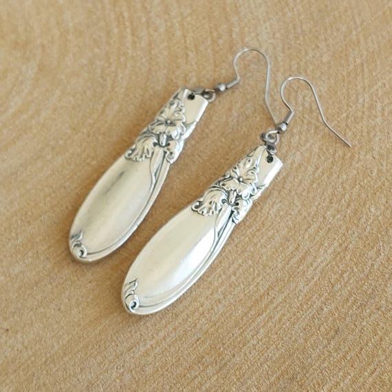 1953 Oneida Community White Orchid Silverware Spoon Earrings