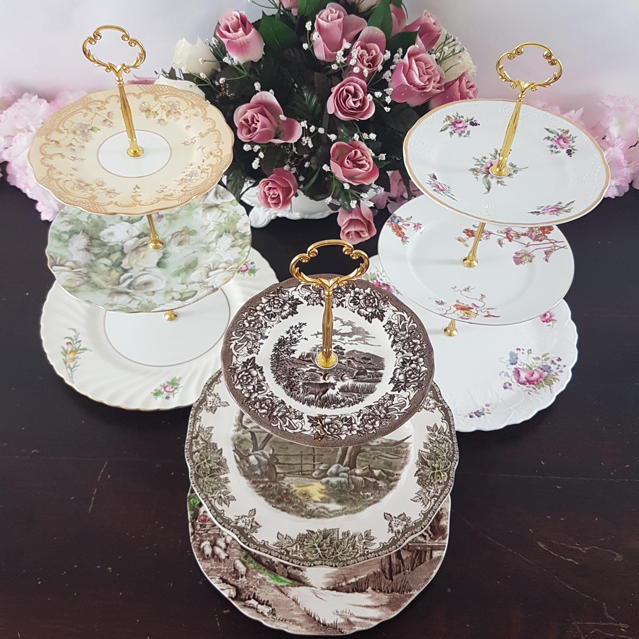 Tier Plates CHOICE of 3 Tier Cake Stand, Tiered Plates, Bridgerton Dessert Stand ...