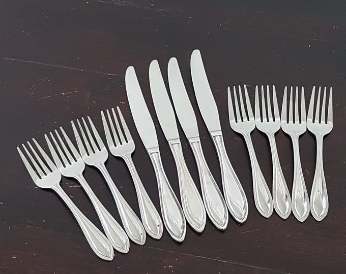 Pfaltzgraff American Bead Stainless Steel Dessert Fork and Dinner Knife