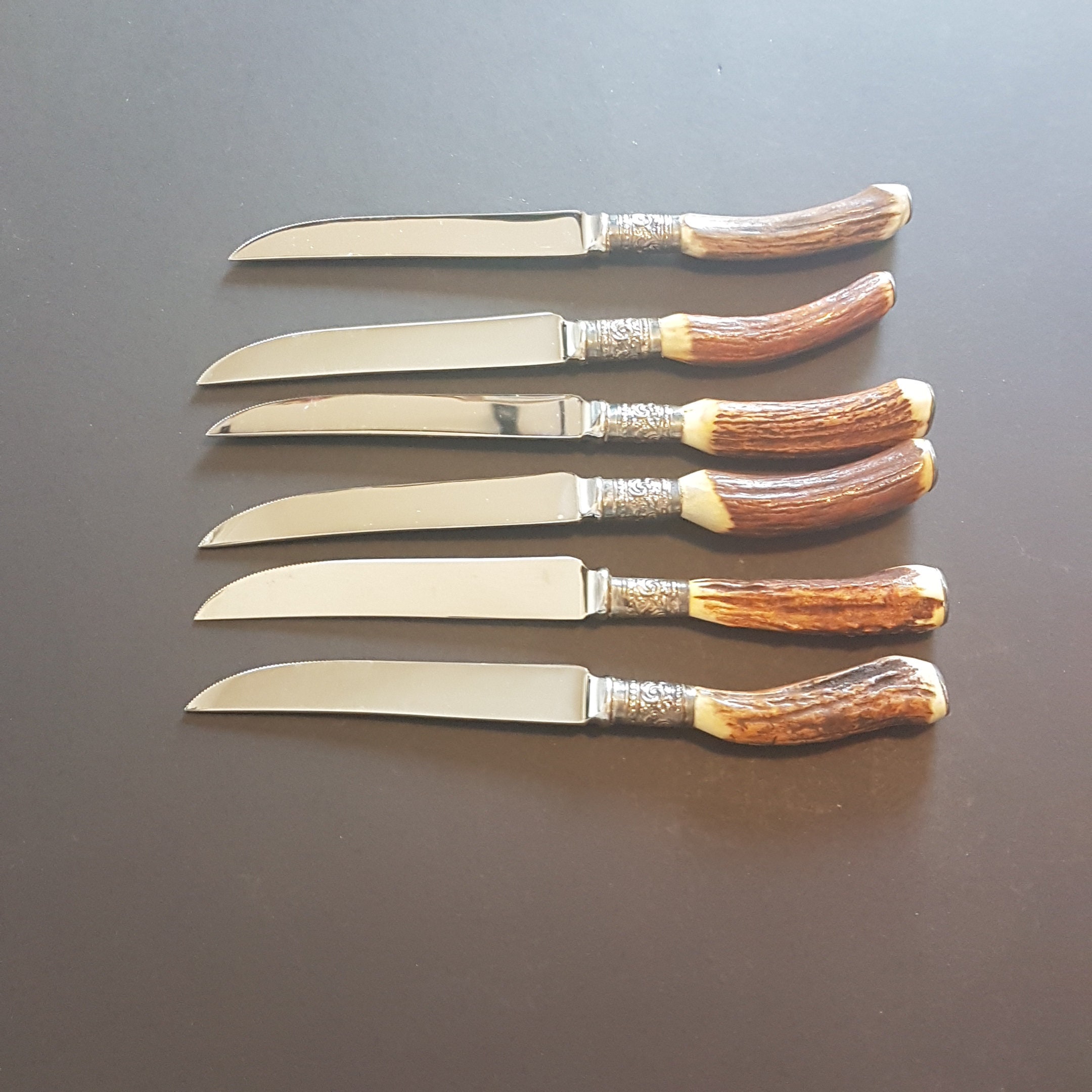 Vintage Genuine Stag Handle, Antler Handle, Steak Knife Set, Set of 6